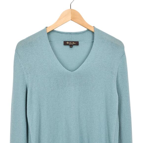 Loro Piana 100% Cashmere V-Neck Long Sleeve Sweater In Turquoise Size 44 Italy - Picture 3 of 9
